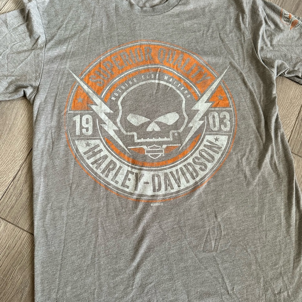 Harley-Davidson Gray and Orange Skull T-Shirt
